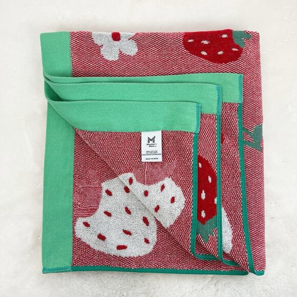 Members Mark Beach Towel Cotton Strawberry Cherry Daisy Flower Red Green 30x57 - Picture 2 of 8